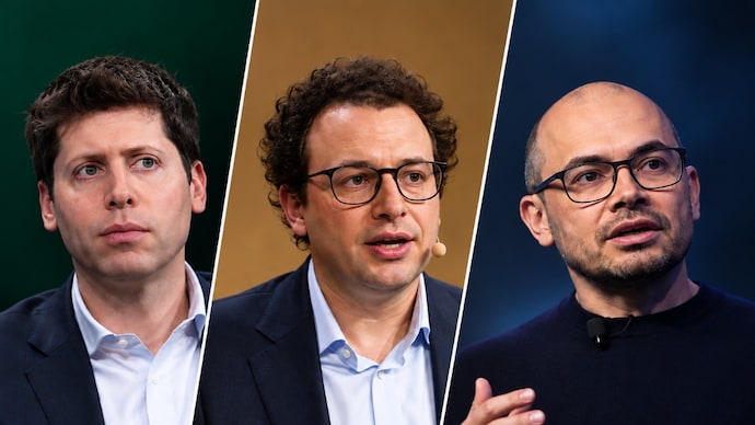 Paid subscribers have sued Anthropic, OpenAI, Google and SpaceXAI, alleging an illegal call to slow AI development. (AI generated image) Sam Altman, Dario Amodei