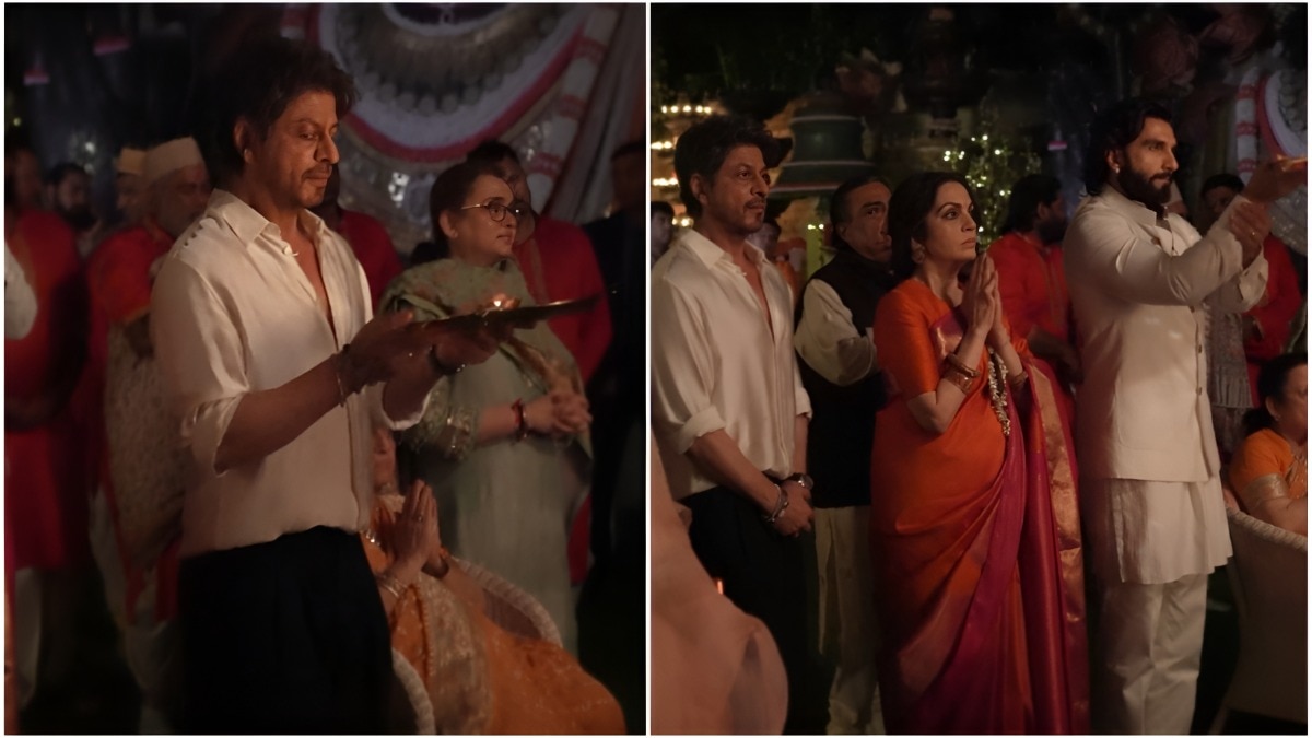 SRK performs aarti at Ambani Ganpati celebration after quiet entry. Watch