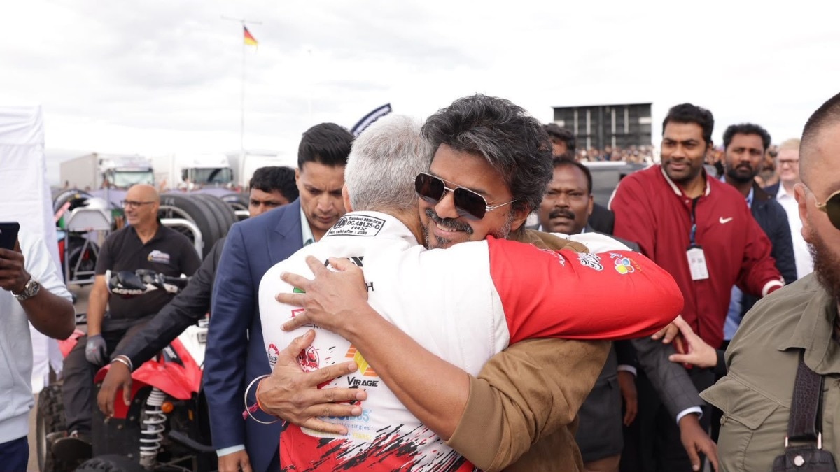 CM Vijay runs towards Ajith Kumar for a hug in iconic video at Silverstone. Watch