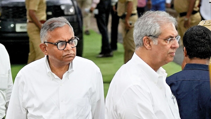 Tata Sons chairman N Chandrasekaran (L) and Tata Trusts chief Noel Tata (R). (Photo: Reuters)