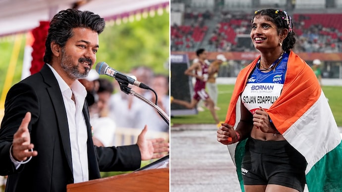 Ancy Sojan said she will be very happy if she receives a call from Vijay. (Photo: PTI) Thalapathy Vijay, Ancy Sojan, Asian Games 2026
