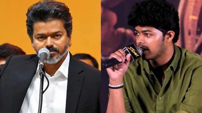 Thalapathy Vijay (Left) won’t promote son Jason Sanjay’s (Right)Sigma. (Credit: PTI, X/@ActorVijayTeam) Thalapathy Vijay