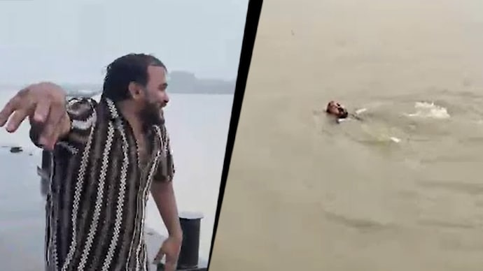 The 30-year-old youth is seen in the Ganga shortly before he drowned at Howrah’s Ramakrishnapur Ghat. (Source: ITG)