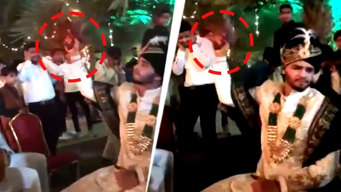 The 5-6 second clip shows Shadab, dressed as a groom and seated at the mandap, firing 15-16 rounds from a pistol during the celebrations. The 5-6 second clip shows Shadab, dressed as a groom and seated at the mandap, firing 15-16 rounds from a pistol during the celebrations.