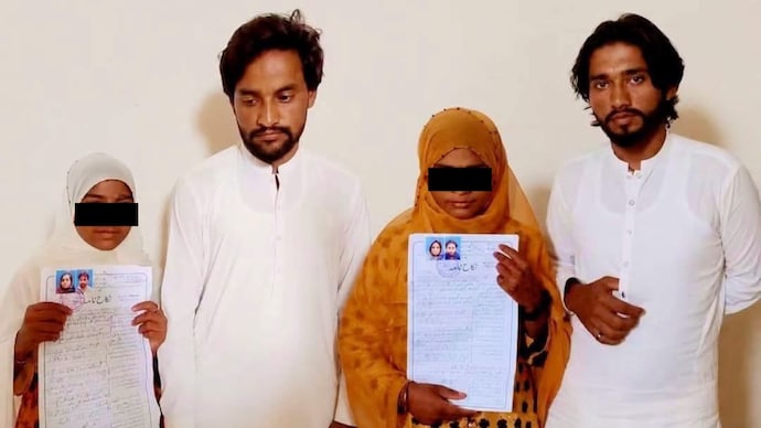 The family of the two sisters alleged that the two were abducted, converted to Islam and married to Amjad Solangi and Mansoor Solangi. (Image: Sorath Sindhu) The family of the girls alleged that the two sisters were converted to Islam and married to Amjad Solangi and Mansoor Solangi. (Image: Sorath Sindhu)