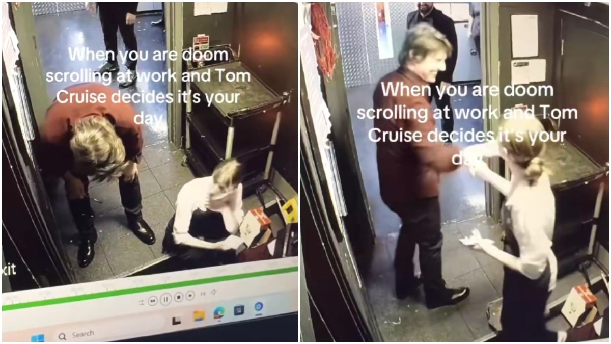 Tom Cruise walks over to check on a 'distressed' worker, her reaction is priceless