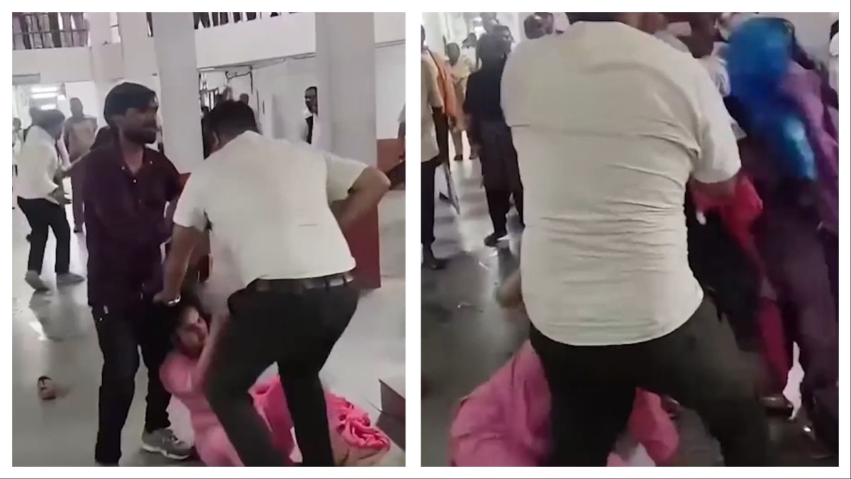 Video: Man pulls wife's hair, tries to choke her in UP court premises, gets slapped