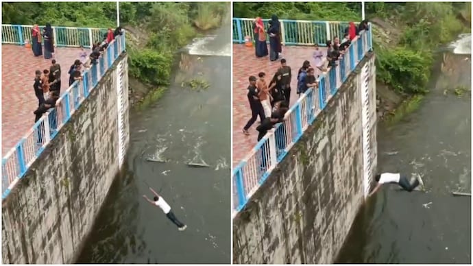 UP man jumps into dam from 30 feet for reel UP man jumps into dam from 30 feet for reel