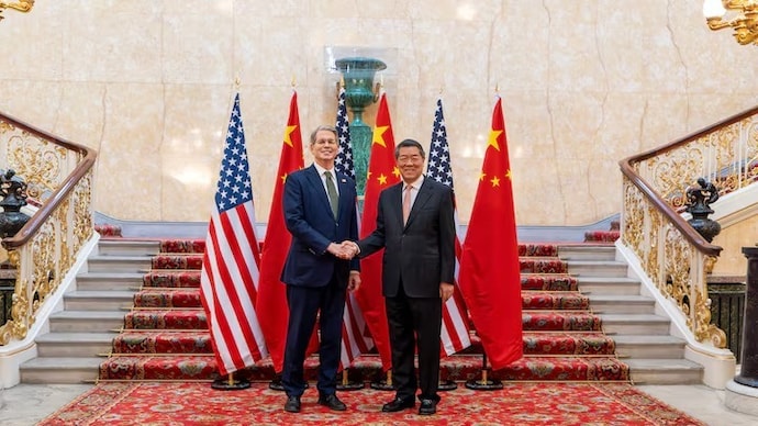 US Treasury Secretary Scott Bessent and Chinese vice premier He Lifeng meet in London, Britain June 9, 2025. (File photo: Reuters) US China AI Dialogue