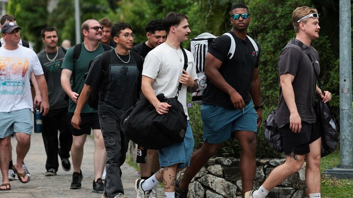 Members of US military arrive at Hard Rock Hotel Pattaya for a welcoming ceremony, in Pattaya. (Photo: Reuters) Members of US military arrive at Hard Rock Hotel Pattaya for a welcoming ceremony, in Pattaya.