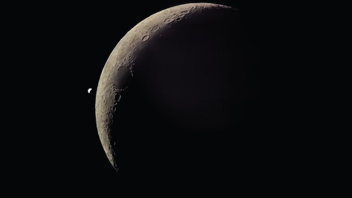 Moon and Venus occultation as captured from the Coorg observatory telescope. (Photo: Starscape) Venus joins Moon for a cosmic date as Earth watches. See pics here