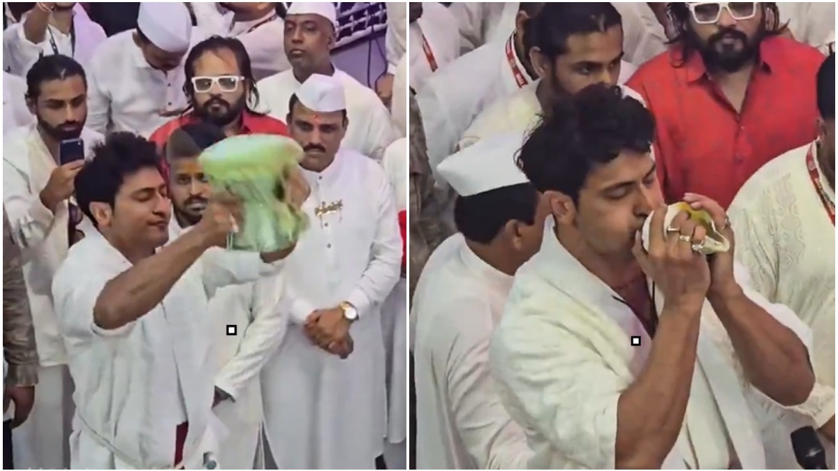 Vidyut Jammwal plays damru, blows shankh during Lalbaugcha Raja darshan. Watch