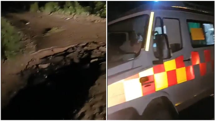 Villagers used a tractor to pull the stranded ambulance free. (Photo: Screengrab/X) Villagers used a tractor to pull the stranded ambulance free.