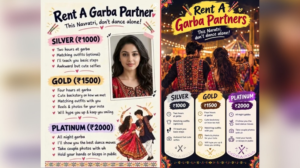 Viral social media posts offering garba partners for Rs 1,000 to Rs 2,000 ahead of Navratri.