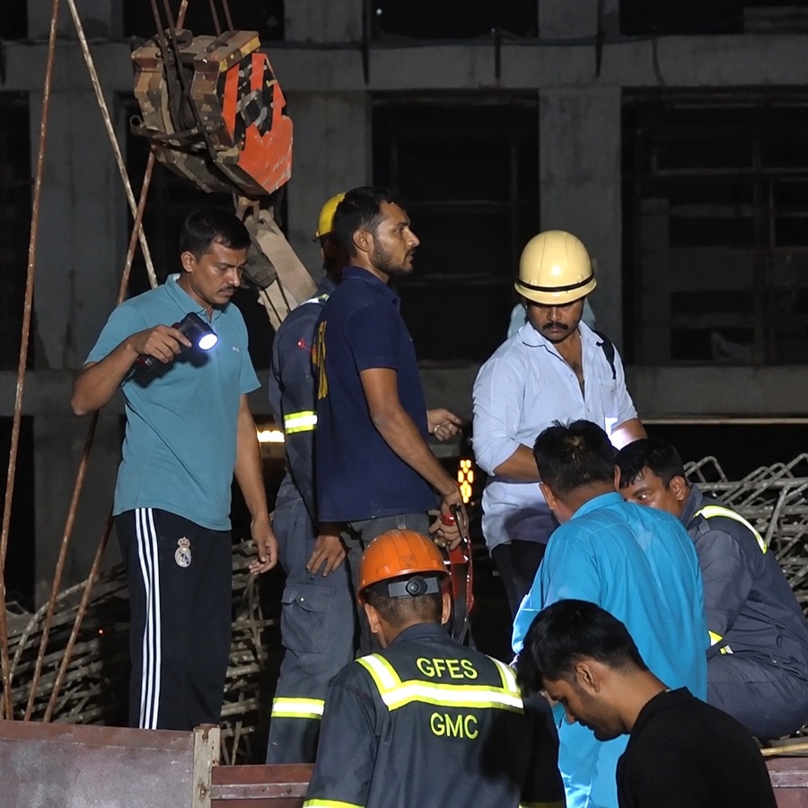 Visuals from Kudasan in Gandhinagar, where a portion of an under-construction building collapsed. Rescue operations are underway at the site. (ANI)