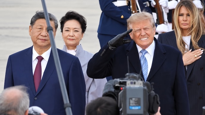 Xi Jinping and Donald Trump during the welcome ceremony at Joint Base Andrews in Maryland. Xi Jinping and Donald Trump during the welcome ceremony at Joint Base Andrews in Maryland.