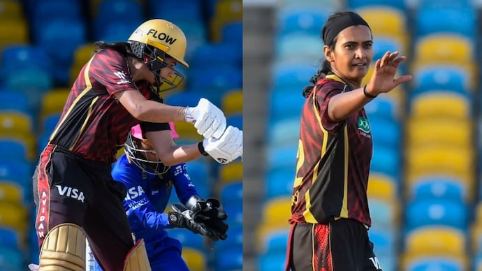 Yastika Bhatia and Shikha Pandey impressed for Trinbago Knight Riders in the WCPL opener. Courtesy: CPL T20 Yastika Bhatia, Shikha Pandey