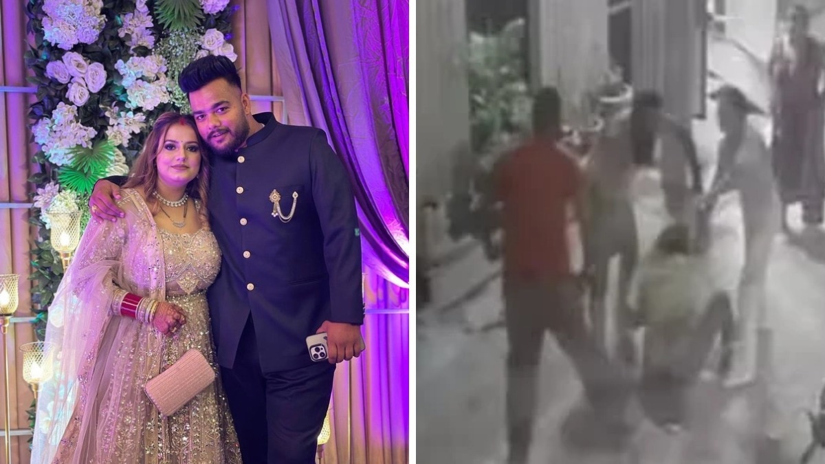Accused ritish sharma in red t shirt was seen assaulting his wife twinkle in yellow t shirt