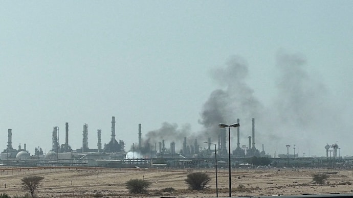 Smoke rises from a fire at the Aramco refinery south of Riyadh, Saudi Arabia, October 3, 2026. (Photo- Reuters)