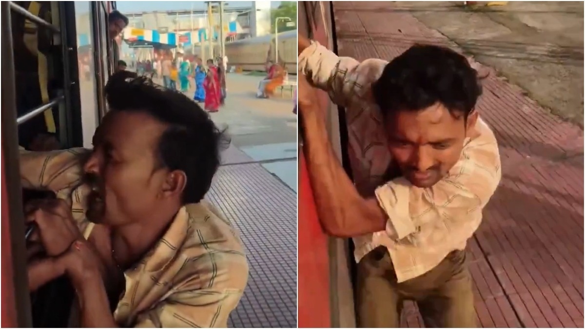 Thief dangles from moving train in Bihar after passengers catch him stealing phone