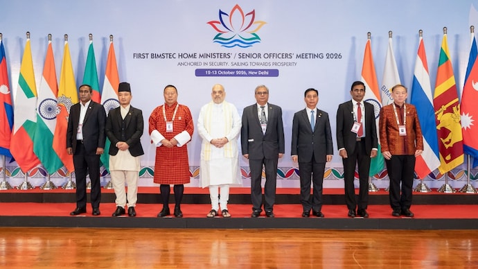 Union Home Minister Amit Shah during the first BIMSTEC Home Ministers' Meeting in Delhi on Tuesday. (@AmitShah/X via PTI photo)