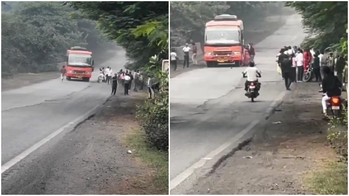 Bus rolls backwards with passengers, conductor's quick move prevents disaster