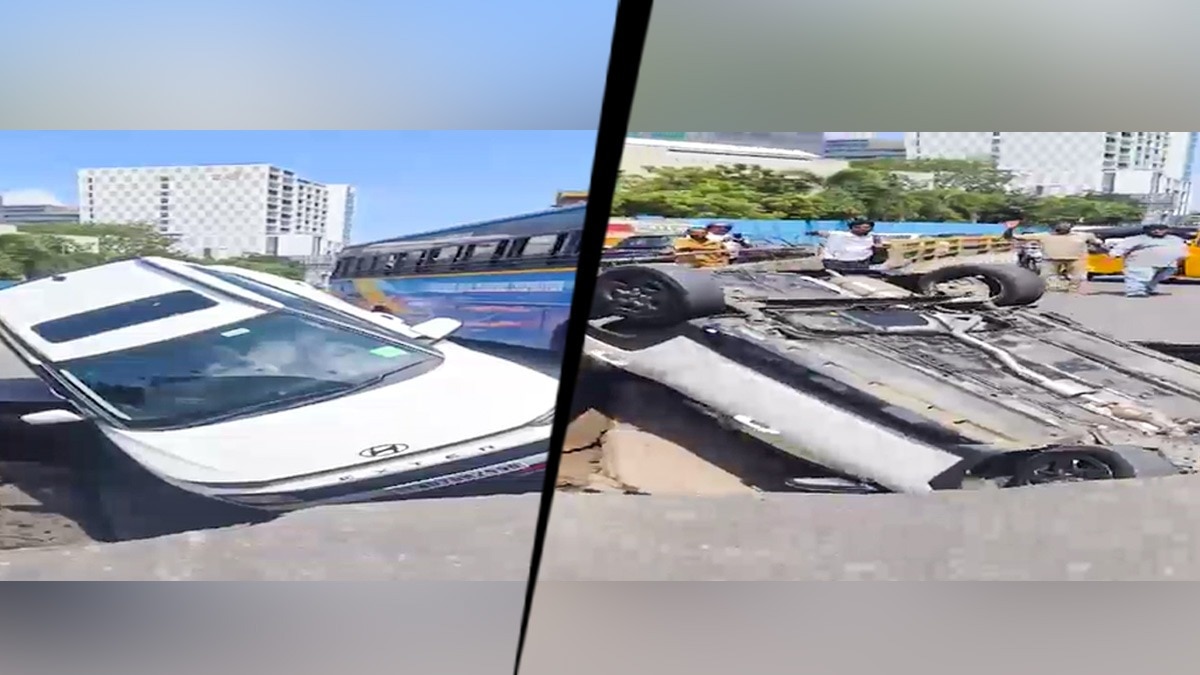 Video: Chennai road caves, car plunges into 10-foot-deep sinkhole