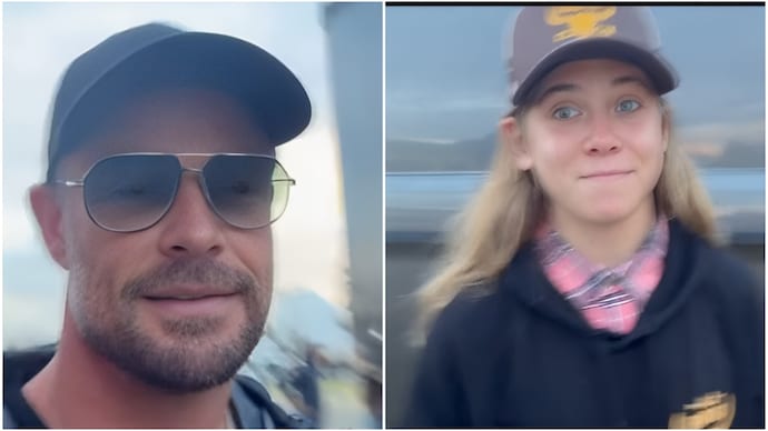 Chris Hemsworth (L) cheers for daughter India Rose (R) after bull-ride win. (Credit: Instagram/chrishemsworth) Chris Hemsworth (L) cheers for daughter India Rose (R)