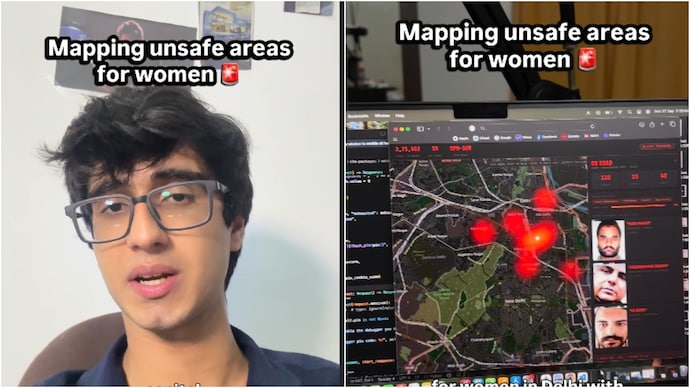 A Delhi resident created an AI map to mark the areas unsafe for women in the capital. (Photos: retardraj/instagram) delhi map