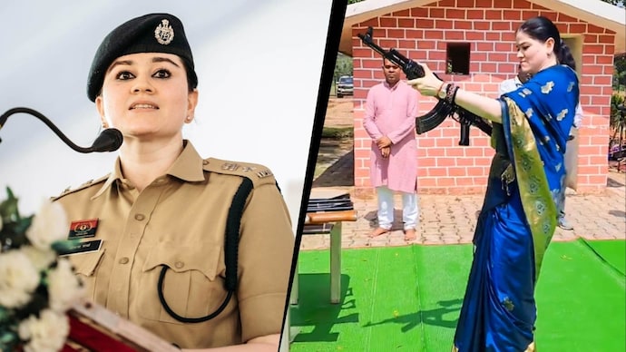 IPS officer Ankita Sharma has nearly a million followers on Instagram, and more than 2.76 lakh followers on X. (Images: Instagram/ X) ips officer ankita sharma ak 47 firing rajnandgaon sp retired army officer firearm safety vijayadashami dussehra shastra pujan