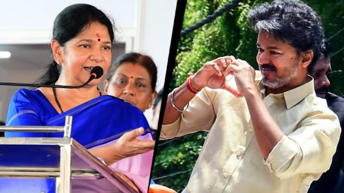 Kanimozhi mocked Vijay over his new Secretariat plans. (PTI photos) Kanimozhi-Vijay