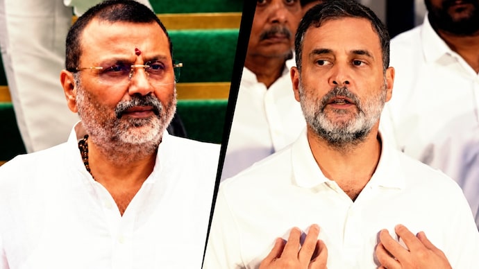 Nishikant Dubey has attacked Rahul Gandhi over the latter travelling to Vietnam after the protests. (PTI photo) Nishikant Dubey-Rahul Gandhi