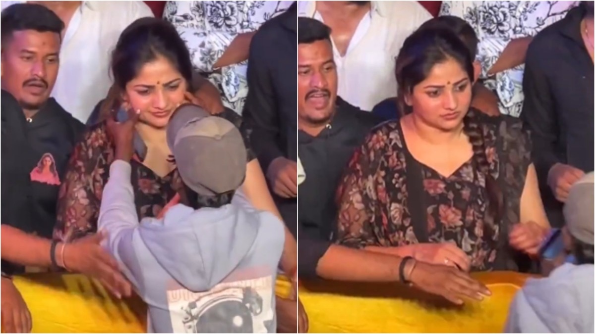 Kannada actor Rachita Ram's fan crosses boundary, pulls her cheek during selfie