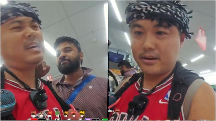 A live streamer was slapped by an Indian man for making racist comments. (Photos: @Ip2AlwaysWin/X) racism