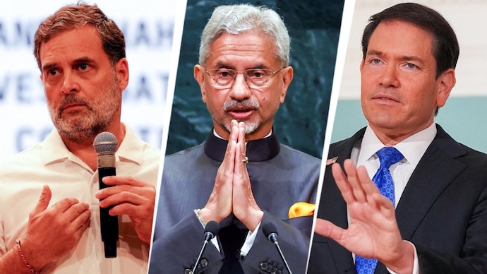 Rahul Gandhi, S Jaishankar and Marco Rubio Rahul Gandhi, S Jaishankar and Marco Rubio