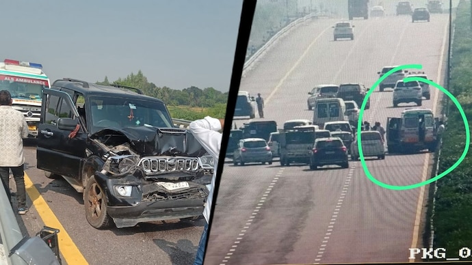 The incident occurred as the Congress leader was travelling from Lucknow towards Sultanpur. (Credits: Nitish Srivastava) Rahul Gandhi collision