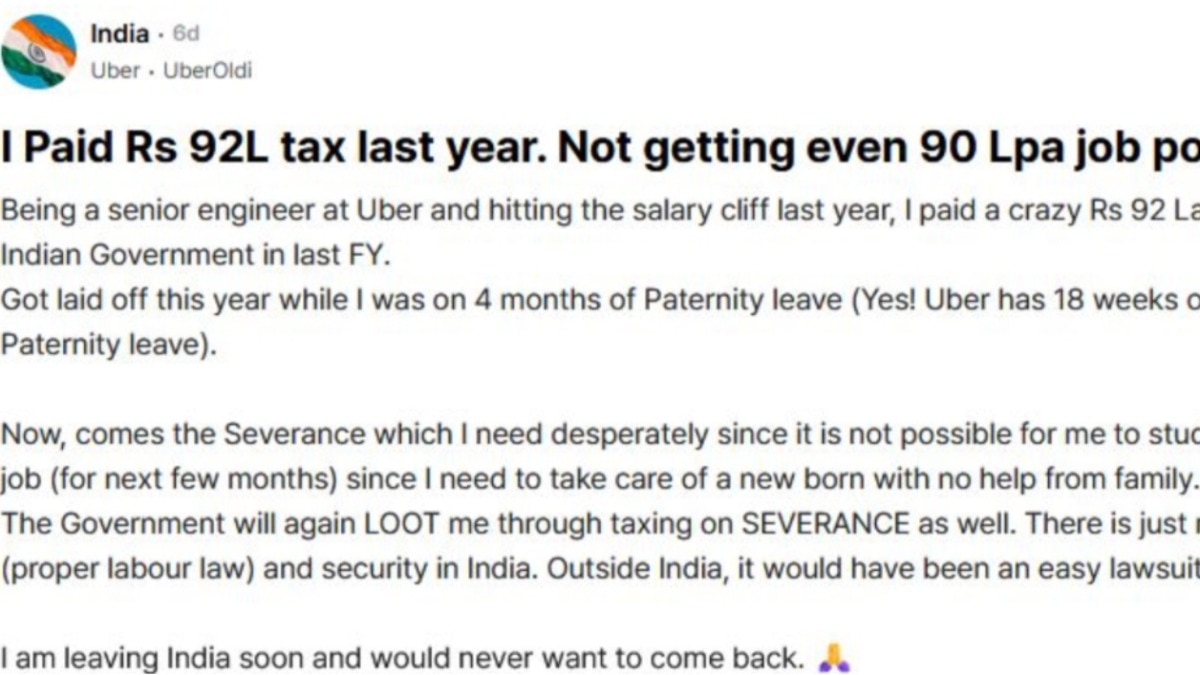 After paying Rs 92 lakh in tax, laid-off Uber engineer says he plans to leave India