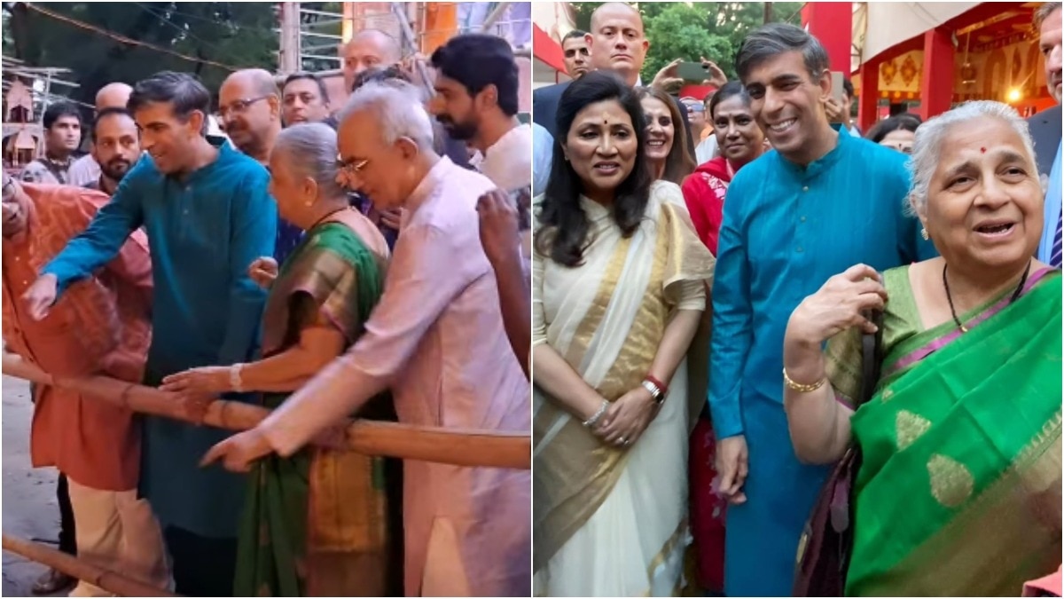 Rishi Sunak admires Durga Puja rituals with Sudha Murty at Delhi's CR Park