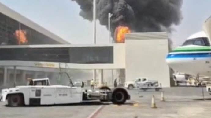 Smoke and flames rise from King Khalid Airport, after Houthis said they attacked the airport, in Riyadh, Saudi Arabia. (Photo: Reuters) Smoke and flames rise from King Khalid Airport, after Houthis said they attacked the airport, in Riyadh, Saudi Arabia