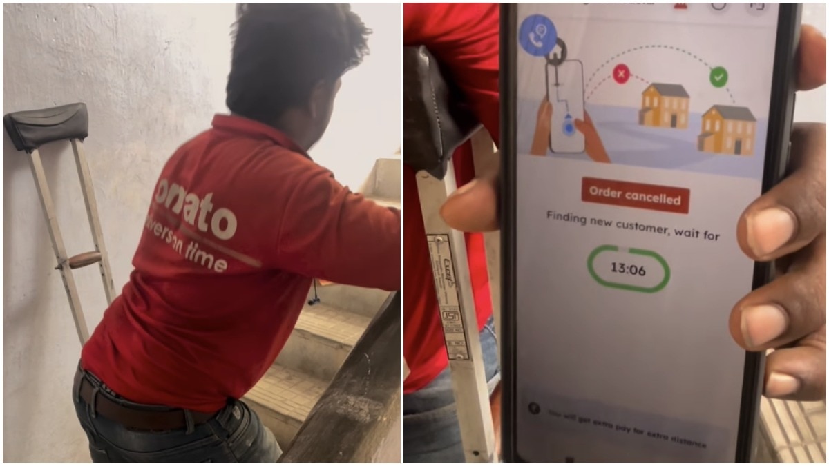 Specially-abled Zomato agent struggles up stairs for delivery, customer cancels order