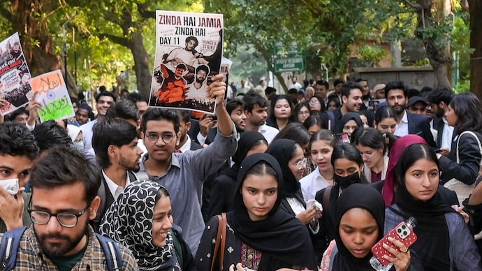 Students of Jamia Millia Islamia have been protesting demanding a return of students' union and elections of the university. (PTI) Students of Jamia Millia Islamia have been protesting demanding a return of students' union and elections of the university. (PTI)