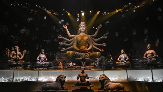 A total of 18 IPS officers will supervise idol immersions in Kolkata. (Credits: PTI) The Chorbagan Sarbojanin Durga Puja which witnessed a deadly stampede in October 17 featured an idol of the Hindu goddess Durga with the theme, Beyond Sound. (Image: Getty)
