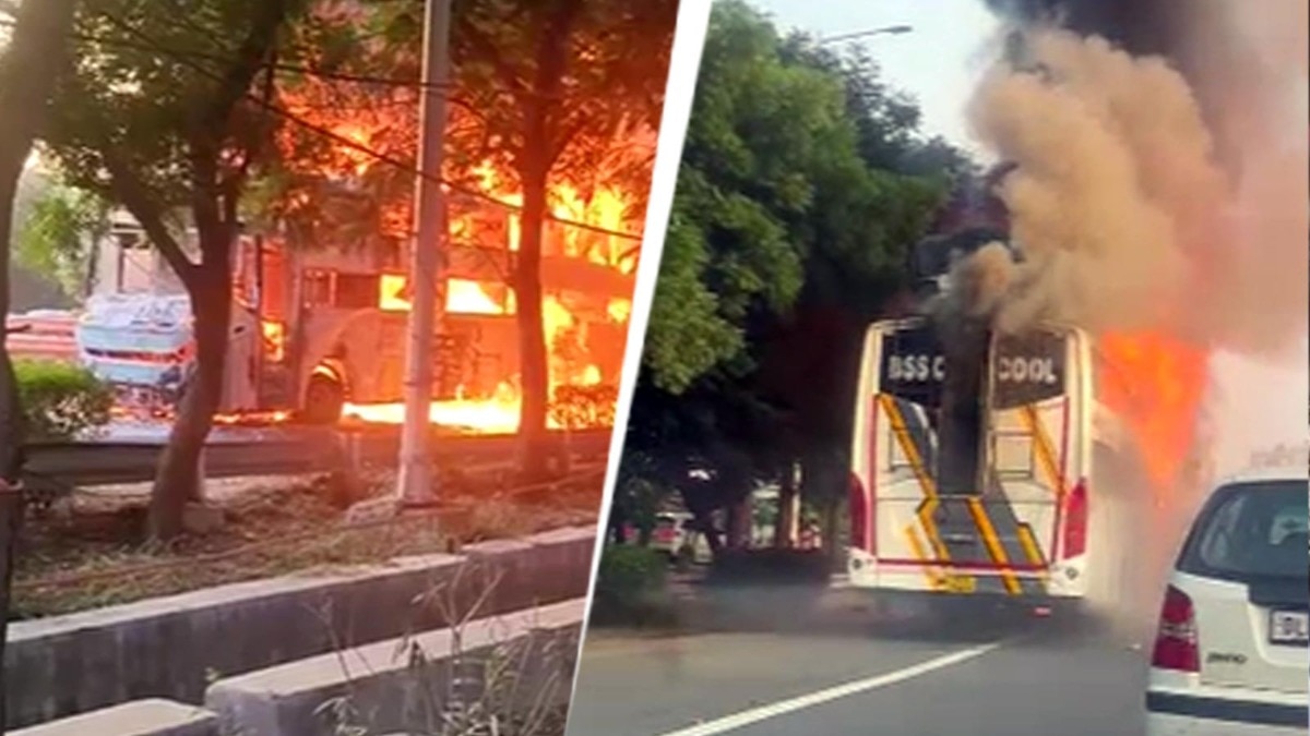 Sleeper bus erupts in flames on Noida expressway, horror caught on camera