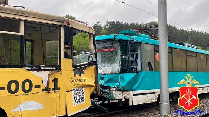 Video: Passengers thrown from tram after brake failure; collision injures over 60 in Russia