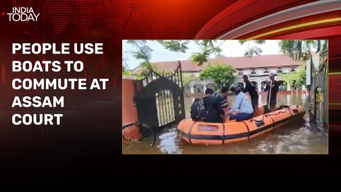 Watch: People using boats to commute due to heavy waterlogging in Assam court Assam