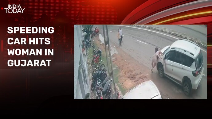 Caught on CCTV: Gujarat woman hit by car, legs thrown in the air Gujarat