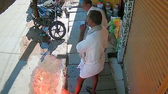 Video: Man lights cigarette, throws matchstick on spilled petrol