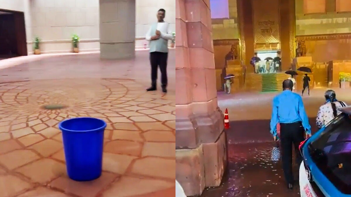 Video: Rainwater leaks from new Parliament roof, flooding in-house roads - India Today