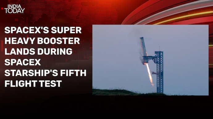 WATCH: SpaceX catches Starship rocket booster in the air in fifth flight test space x