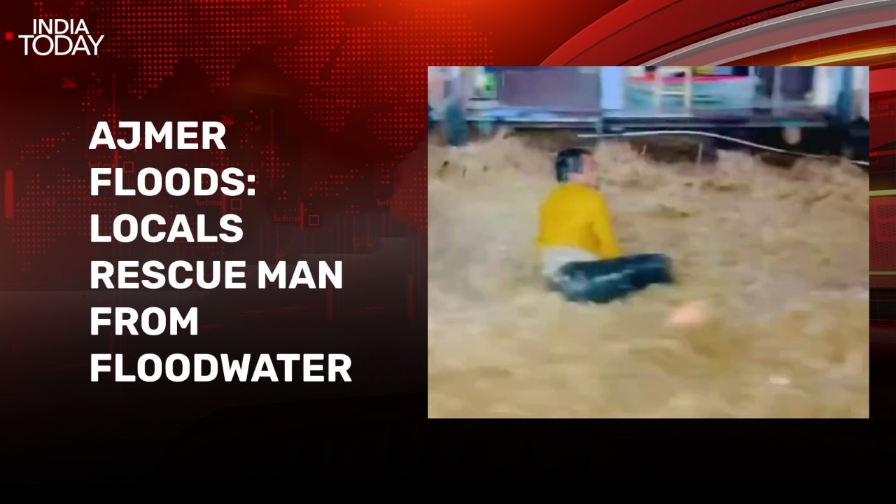 Video: Man swept away in floodwater outside Ajmer Dargah, rescued by shopkeepers
